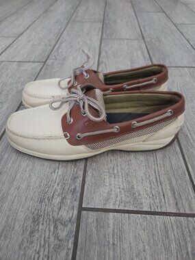 Sperry Top-Sider Women's Leather Boat Shoes Cream Brown Size 10 M